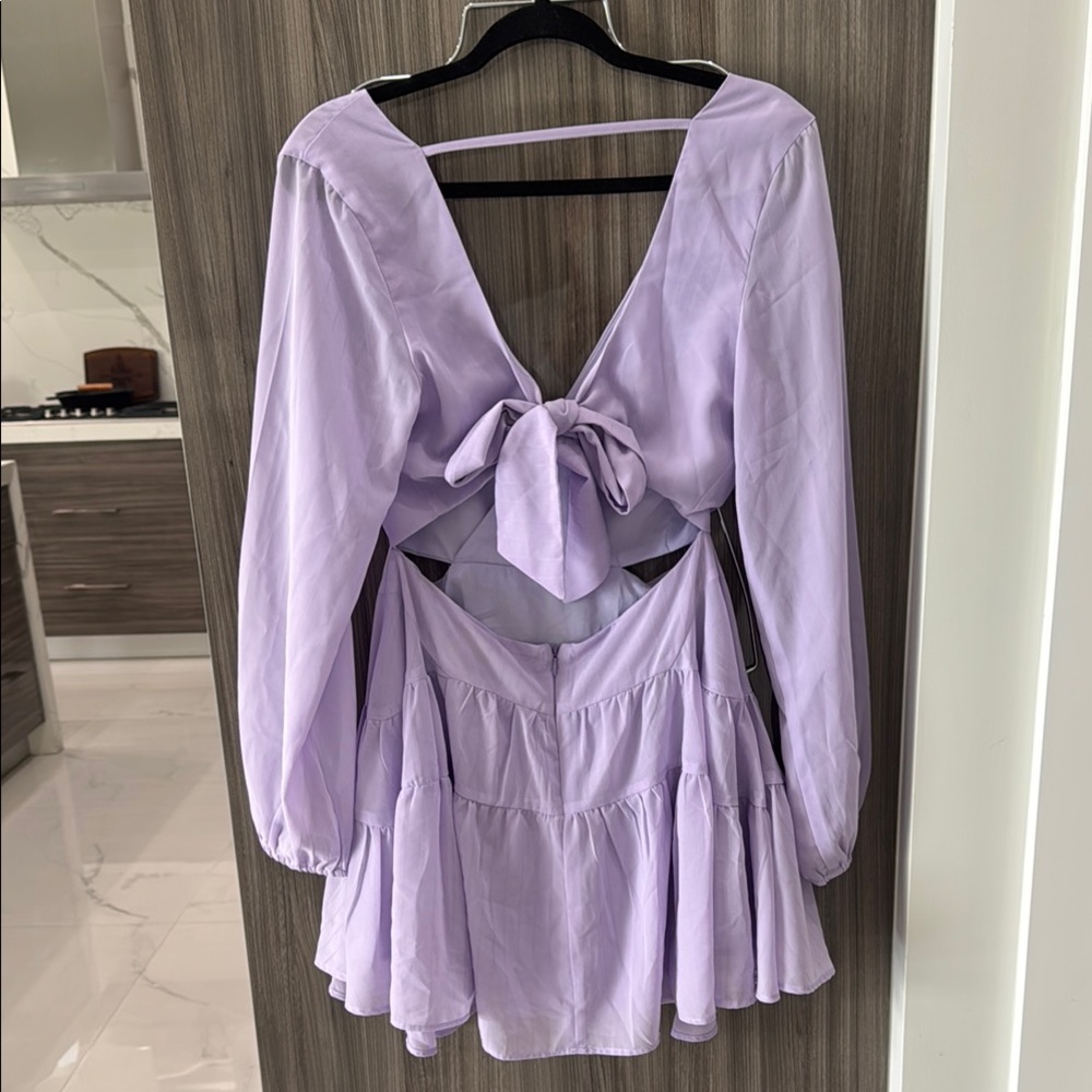 Bardot Purple Pleated Sundress with Bishop Sleeves - Picture 4 of 5